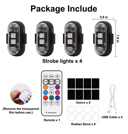 4-Pack Wireless RGB Strobe Lights – Rechargeable, Color-Changing & Velcro-Mountable